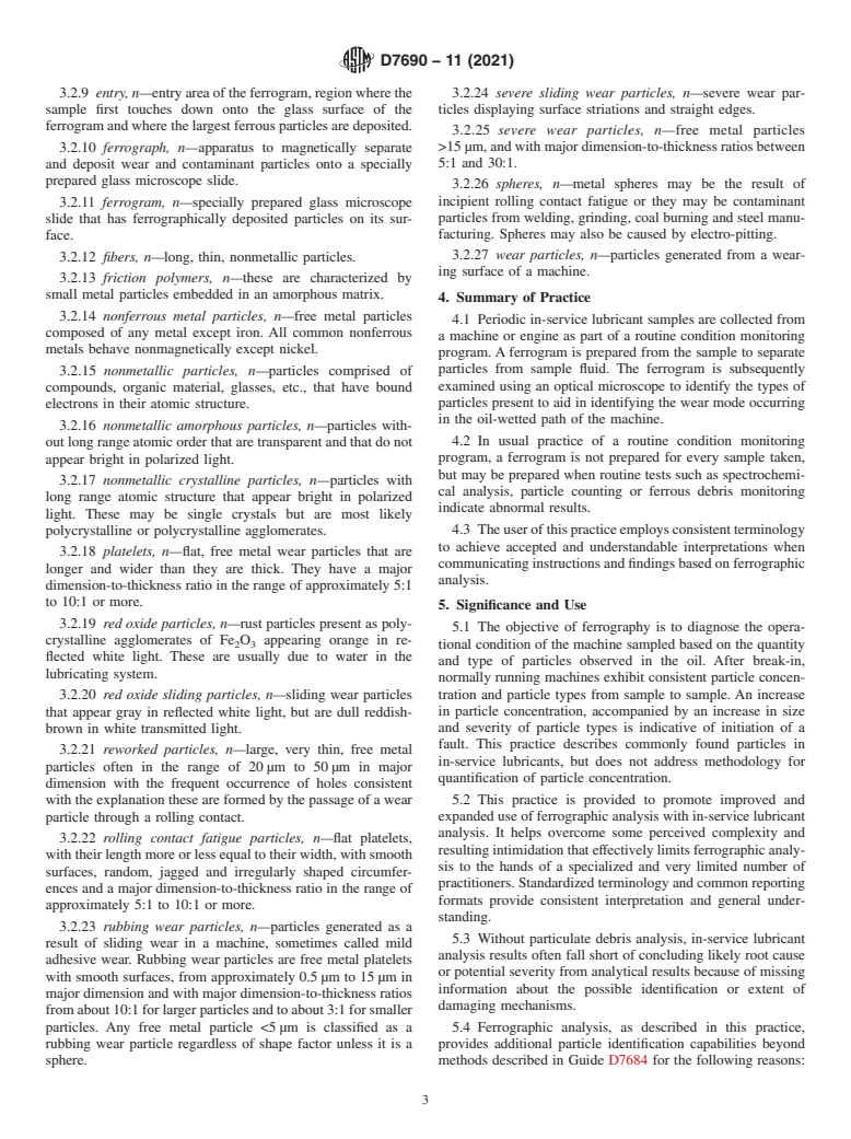 ASTM D7690-11(2021) - Standard Practice for  Microscopic Characterization of Particles from In-Service Lubricants  by Analytical Ferrography