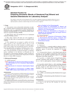ASTM D7717-11(2021) ASTM D7717-11(2021) - Standard Practice for Preparing Volumetric Blends of Denatured Fuel Ethanol and Gasoline Blendstocks for Laboratory Analysis - Page 1 preview