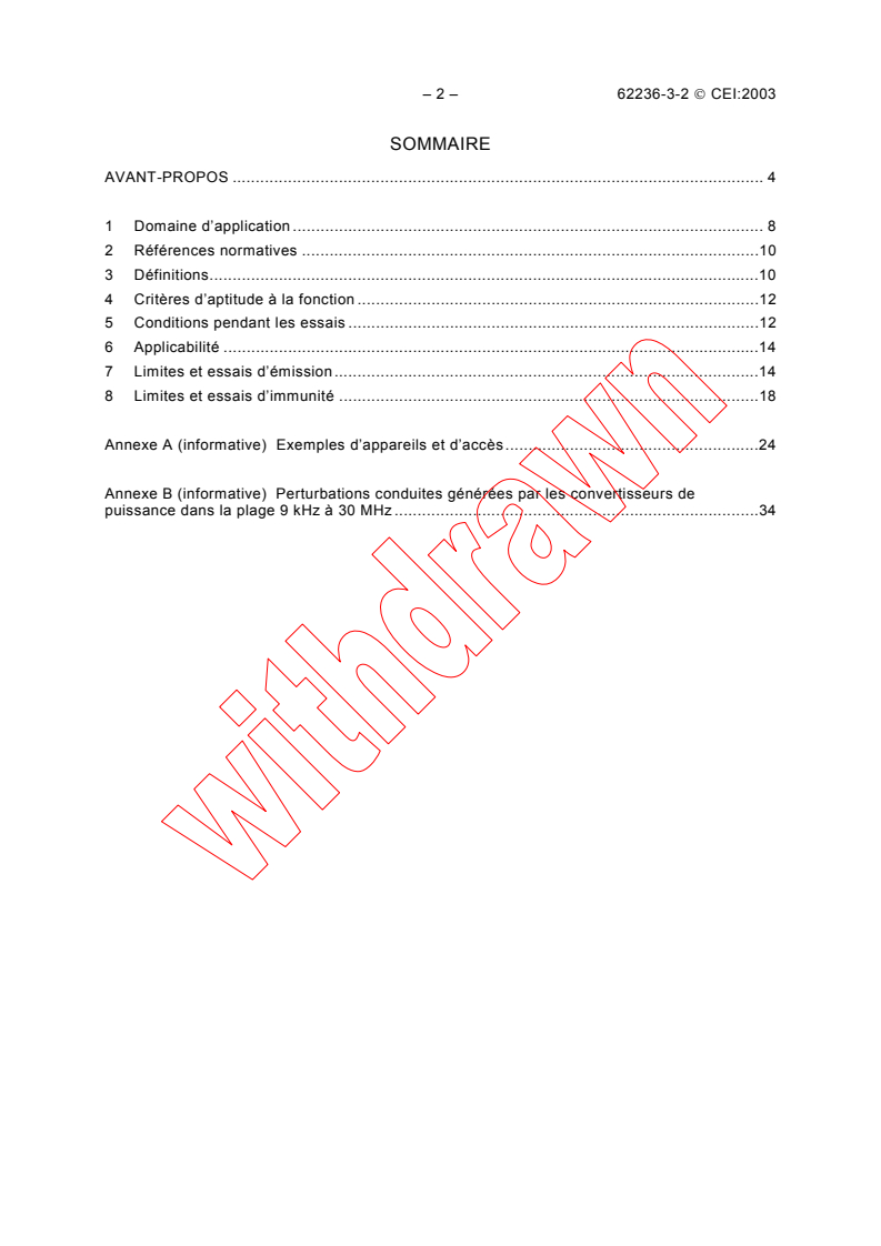 IEC 62236-3-2:2003 IEC 62236-3-2:2003 - Railway applications - Electromagnetic compatibility - Part 3-2: Rolling stock - Apparatus
Released:4/24/2003
Isbn:2831869366 - Page 4 preview