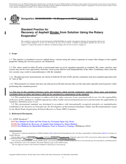ASTM D5404/D5404M-21 REDLINE ASTM D5404/D5404M-21 - Standard Practice for Recovery of Asphalt Binder from Solution Using the Rotary Evaporator - Page 1 preview