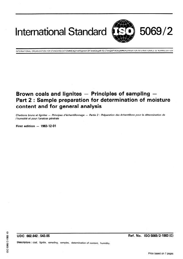 ISO 5069-2:1983 - Brown coals and lignites -- Principles of sampling