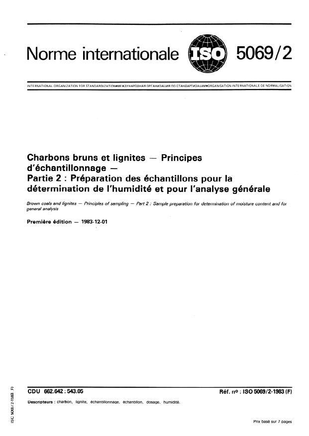 ISO 5069-2:1983 - Charbons bruns et lignites -- Principes d'échantillonnage