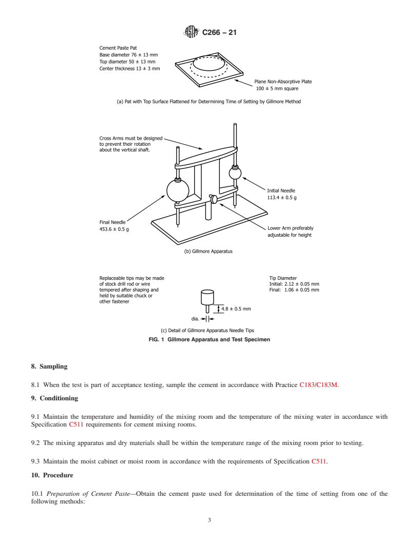 REDLINE ASTM C266-21 - Standard Test Method for  Time of Setting of Hydraulic-Cement Paste by Gillmore Needles