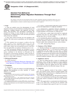 ASTM D7281-07(2021) ASTM D7281-07(2021) - Standard Test Method for Determining Water Migration Resistance Through Roof Membranes - Page 1 preview