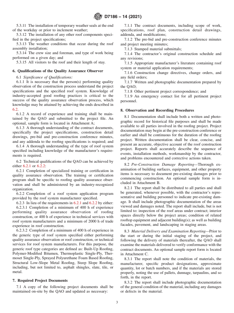 ASTM D7186-14(2021) - Standard Practice for Quality Assurance Observation of Roof Construction and Repair