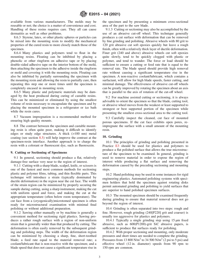 ASTM E2015-04(2021) - Standard Guide for  Preparation of Plastics and Polymeric Specimens for Microstructural  Examination