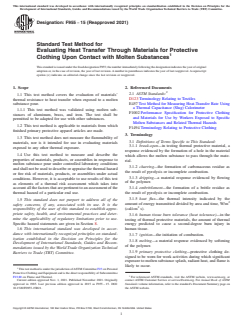 ASTM F955-15(2021) ASTM F955-15(2021) - Standard Test Method for Evaluating Heat Transfer Through Materials for Protective Clothing Upon Contact with Molten Substances - Page 1 preview
