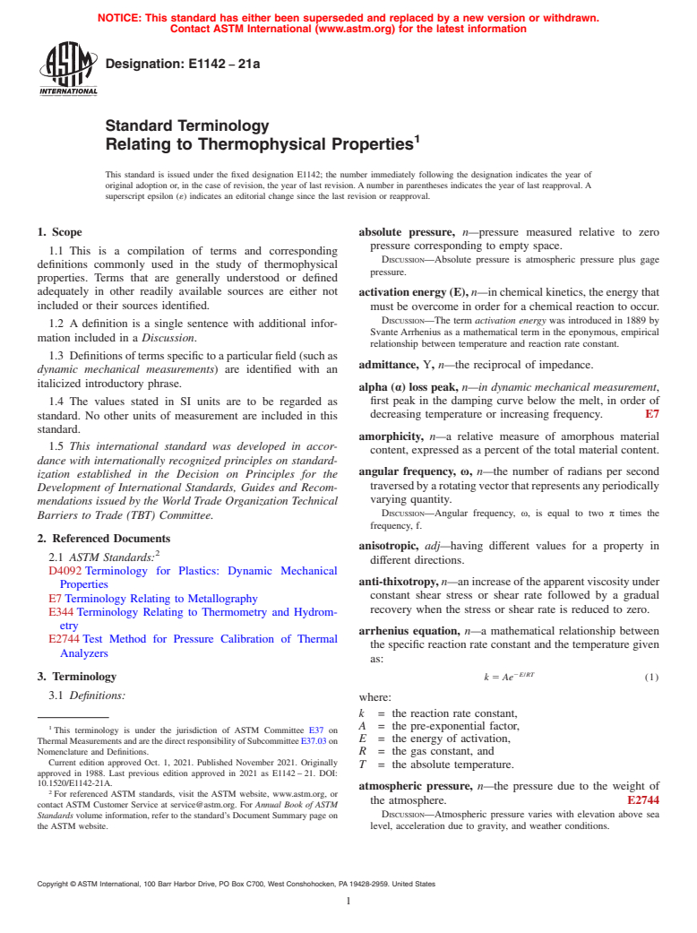 ASTM E1142-21a - Standard Terminology  Relating to Thermophysical Properties