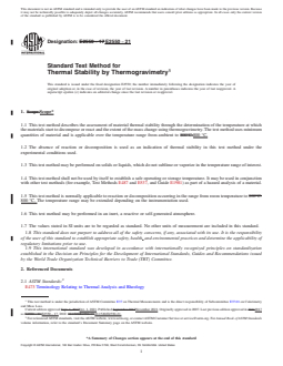 ASTM E2550-21 REDLINE ASTM E2550-21 - Standard Test Method for Thermal Stability by Thermogravimetry - Page 1 preview