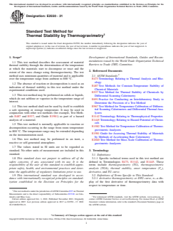 ASTM E2550-21 ASTM E2550-21 - Standard Test Method for Thermal Stability by Thermogravimetry - Page 1 preview