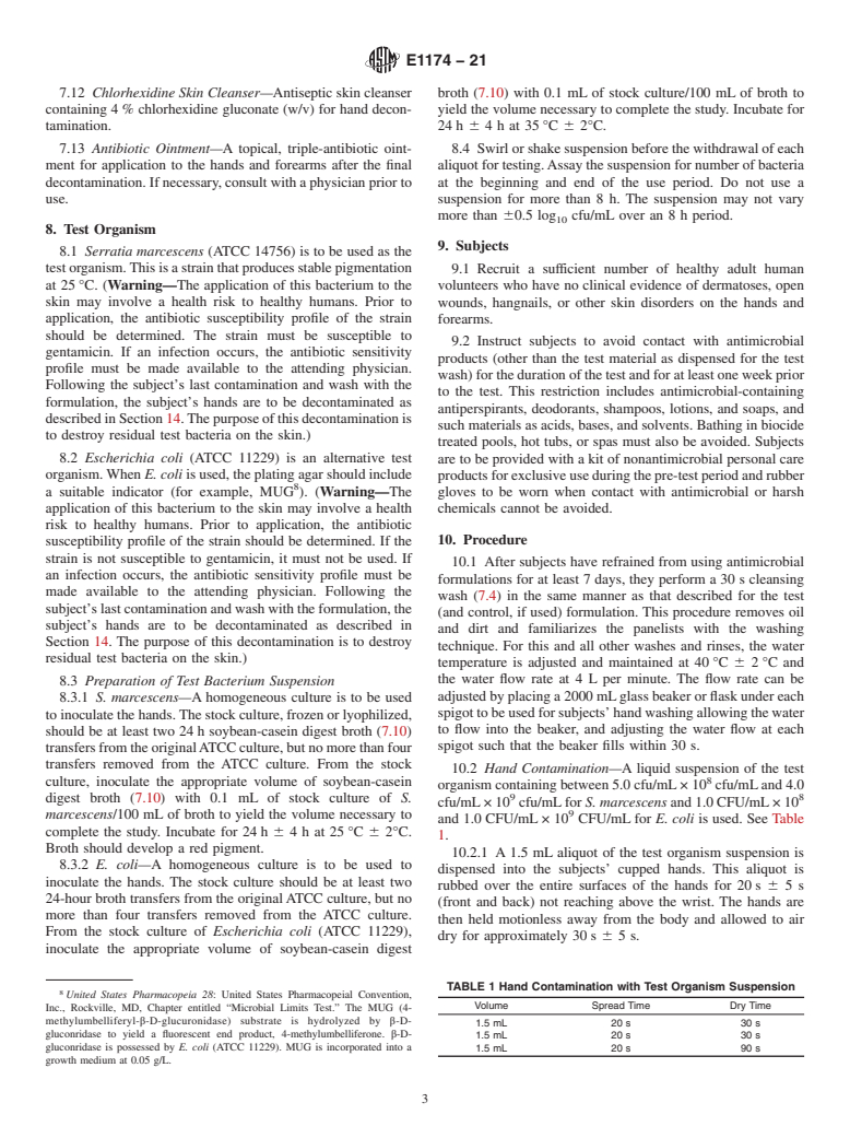 ASTM E1174-21 - Standard Test Method for  Evaluation of the Effectiveness of Healthcare Personnel Handwash  Formulations