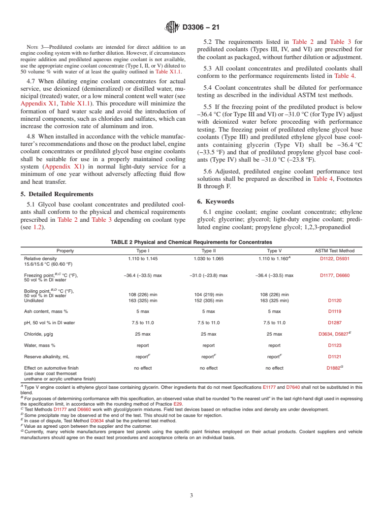 ASTM D3306-21 - Standard Specification for Glycol Base Engine Coolant for Automobile and Light-Duty Service