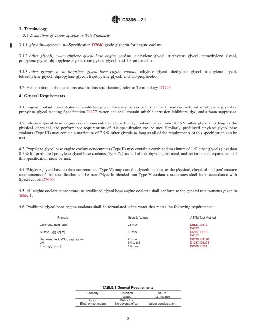 REDLINE ASTM D3306-21 - Standard Specification for Glycol Base Engine Coolant for Automobile and Light-Duty Service