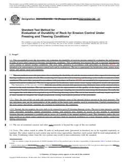 ASTM D5312/D5312M-21 REDLINE ASTM D5312/D5312M-21 - Standard Test Method for Evaluation of Durability of Rock for Erosion Control Under Freezing and Thawing Conditions - Page 1 preview