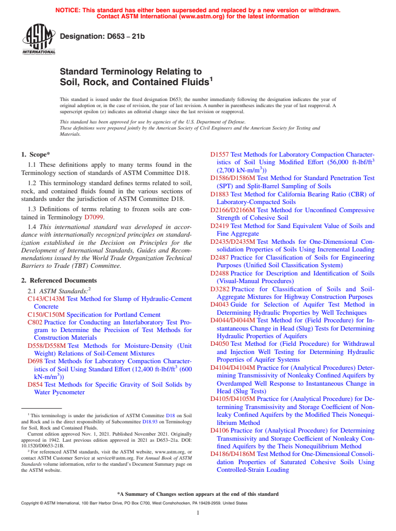 ASTM D653-21b - Standard Terminology Relating to  Soil, Rock, and Contained Fluids