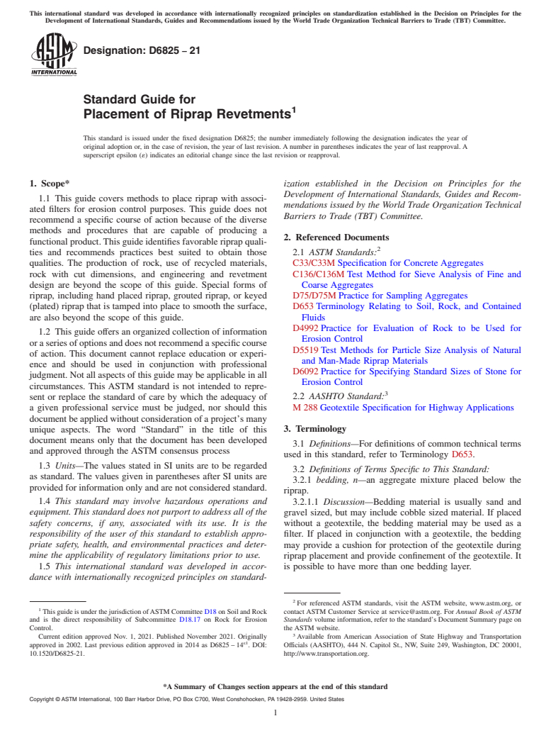 ASTM D6825-21 - Standard Guide for  Placement of Riprap Revetments