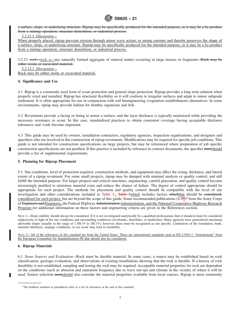 REDLINE ASTM D6825-21 - Standard Guide for  Placement of Riprap Revetments