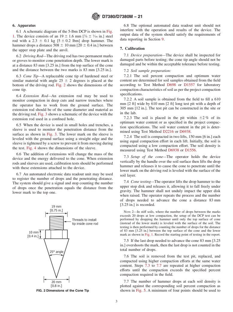 ASTM D7380/D7380M-21 - Standard Test Method for  Soil Compaction Determination at Shallow Depths Using 2.3-kg  [5-lbm] Dynamic Cone Penetrometer