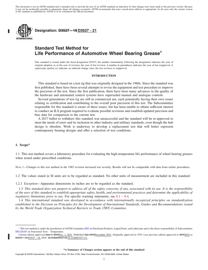 REDLINE ASTM D3527-21 - Standard Test Method for  Life Performance of Automotive Wheel Bearing Grease