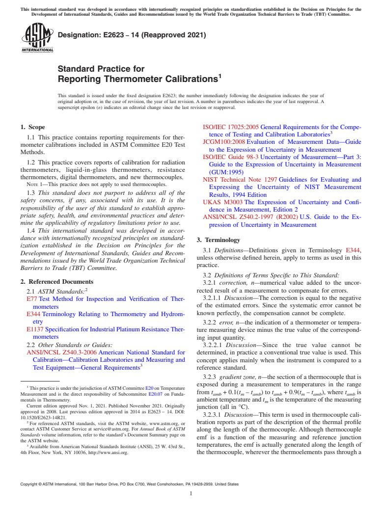 ASTM E2623-14(2021) - Standard Practice for  Reporting Thermometer Calibrations