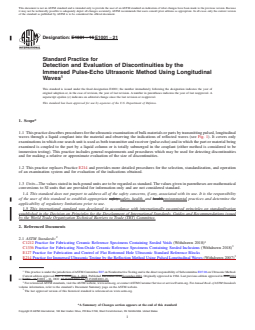 ASTM E1001-21 REDLINE ASTM E1001-21 - Standard Practice for Detection and Evaluation of Discontinuities by the Immersed Pulse-Echo Ultrasonic Method Using Longitudinal Waves - Page 1 preview
