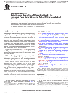 ASTM E1001-21 ASTM E1001-21 - Standard Practice for Detection and Evaluation of Discontinuities by the Immersed Pulse-Echo Ultrasonic Method Using Longitudinal Waves - Page 1 preview