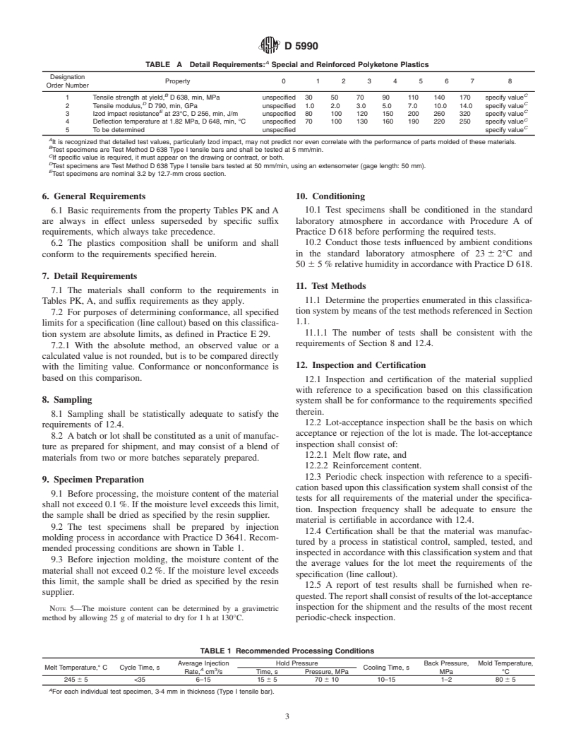 ASTM D5990-00 - Standard Classification System for Polyketone Injection Molding and Extrusion Materials (PK) (Withdrawn 2007)