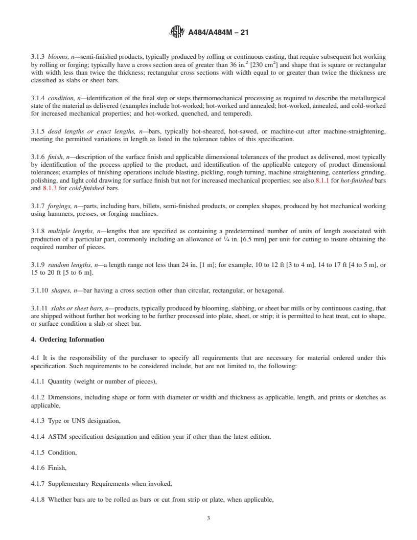 REDLINE ASTM A484/A484M-21 - Standard Specification for  General Requirements for Stainless Steel Bars, Billets, and  Forgings