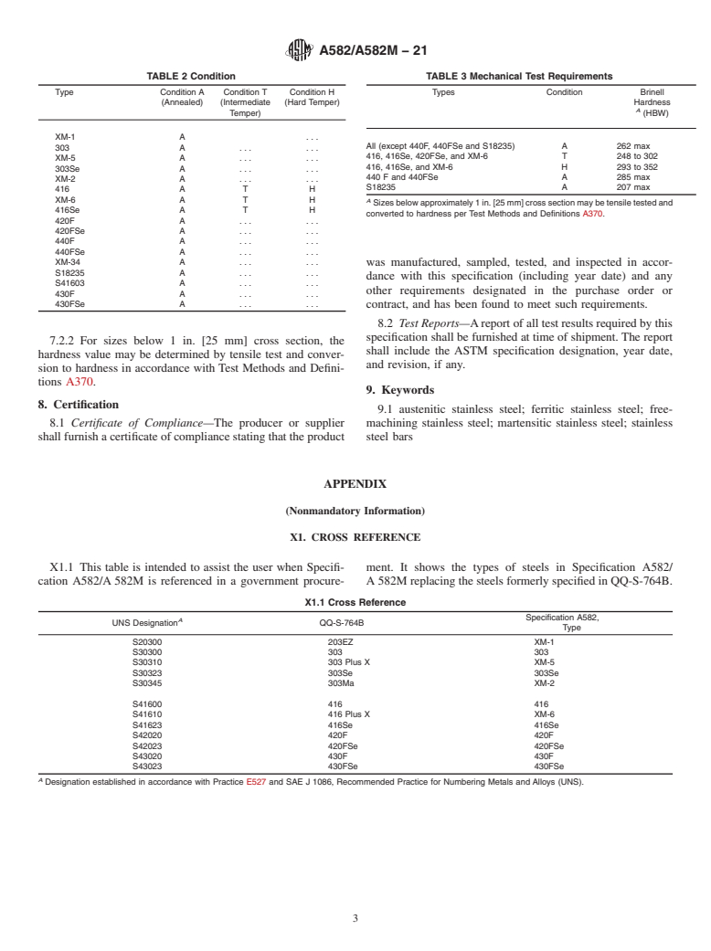 ASTM A582/A582M-21 - Standard Specification for  Free-Machining Stainless Steel Bars