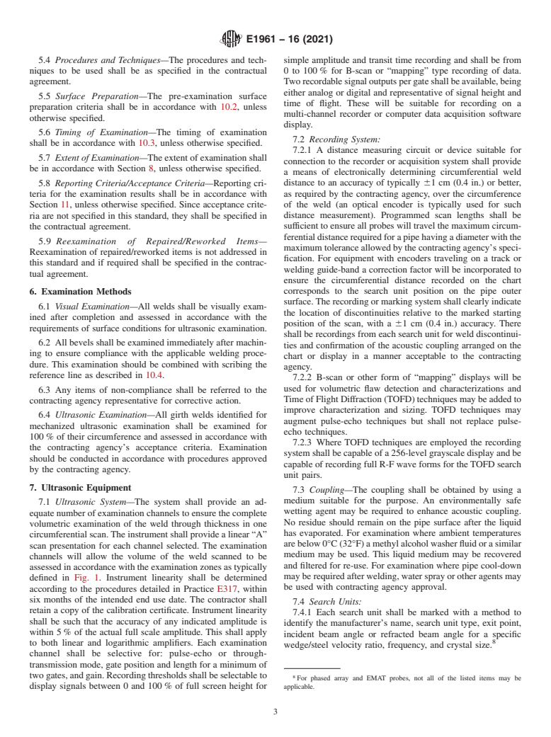 ASTM E1961-16(2021) - Standard Practice for  Mechanized Ultrasonic Testing of Girth Welds Using Zonal Discrimination  with Focused Search Units