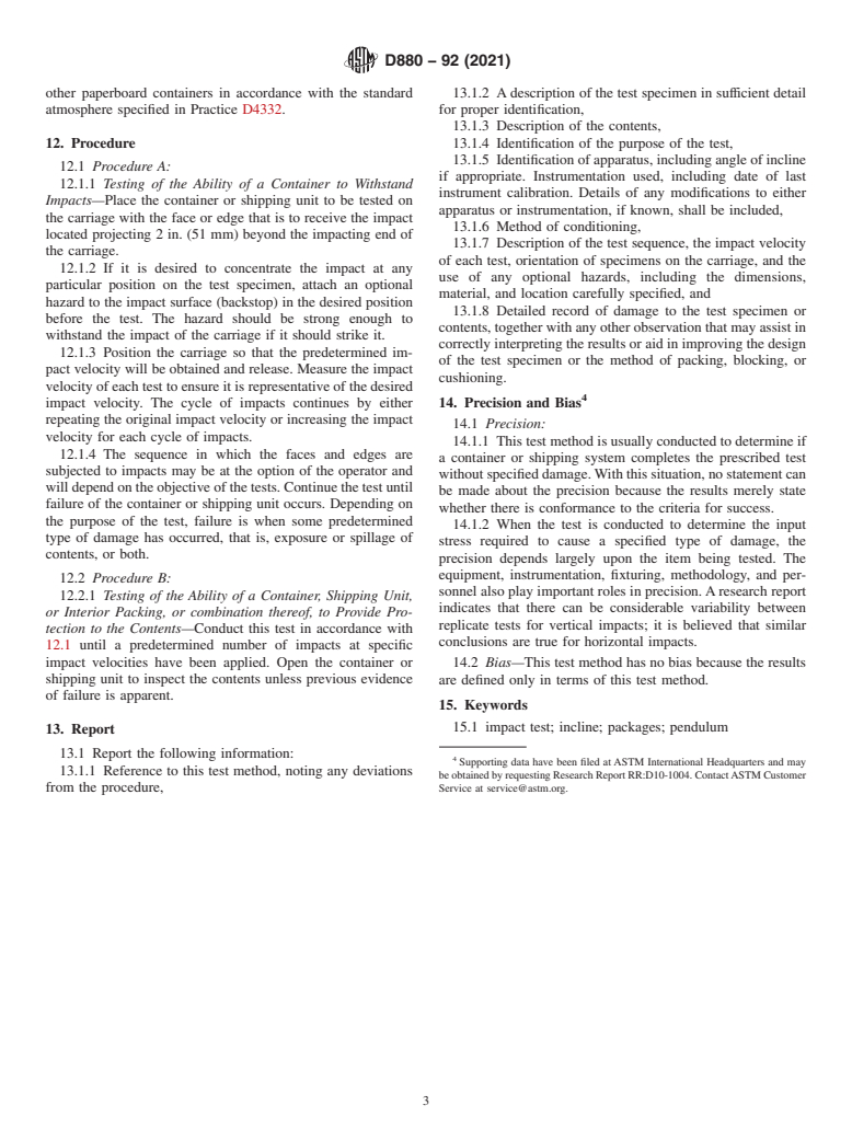 ASTM D880-92(2021) - Standard Test Method for Impact Testing for Shipping Containers and Systems