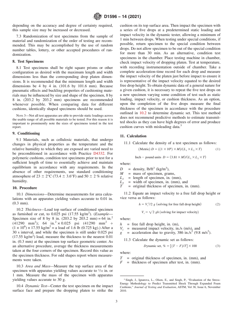 ASTM D1596-14(2021) - Standard Test Method for  Dynamic Shock Cushioning Characteristics of Packaging Material