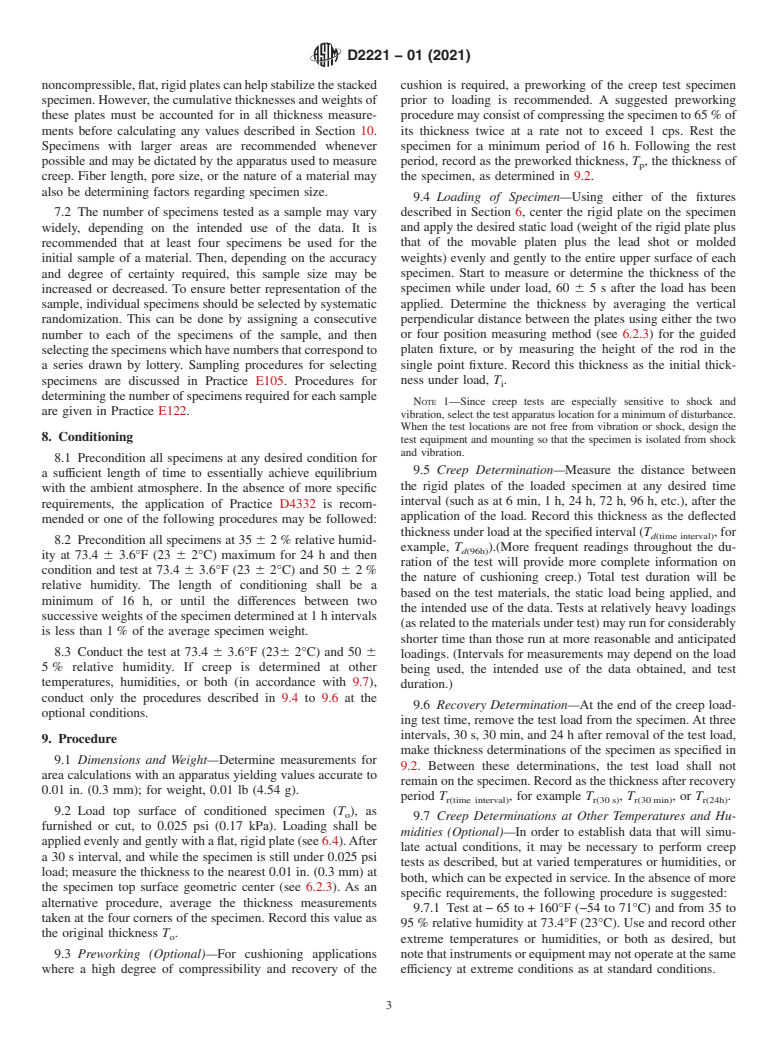 ASTM D2221-01(2021) - Standard Test Method for Creep Properties of Package Cushioning Materials