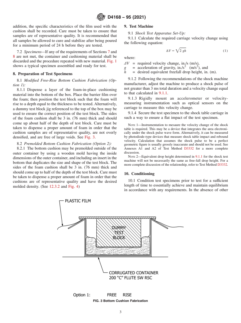 ASTM D4168-95(2021) - Standard Test Methods for Transmitted Shock Characteristics of Foam-in-Place Cushioning  Materials