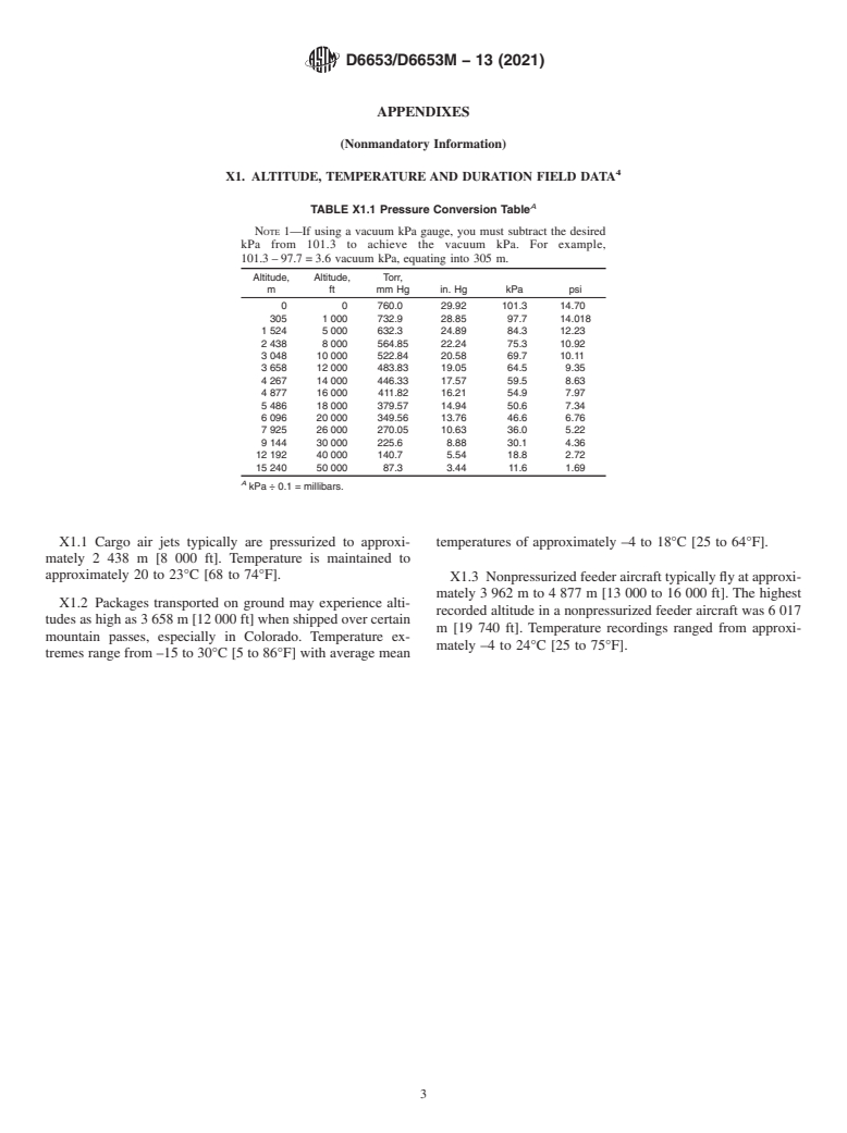 ASTM D6653/D6653M-13(2021) - Standard Test Methods for  Determining the Effects of High Altitude on Packaging Systems   by Vacuum Method