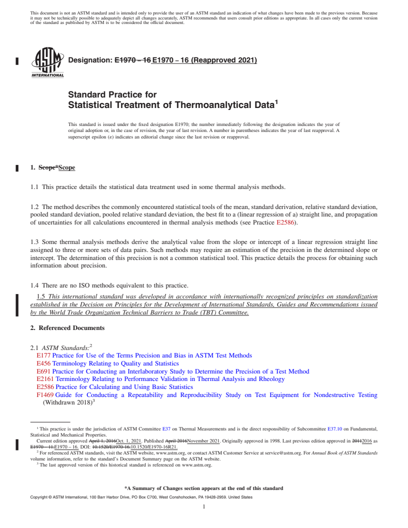 REDLINE ASTM E1970-16(2021) - Standard Practice for  Statistical Treatment of Thermoanalytical Data