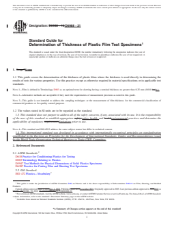 ASTM D6988-21 REDLINE ASTM D6988-21 - Standard Guide for Determination of Thickness of Plastic Film Test Specimens - Page 1 preview