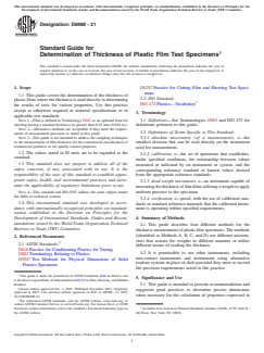 ASTM D6988-21 ASTM D6988-21 - Standard Guide for Determination of Thickness of Plastic Film Test Specimens - Page 1 preview