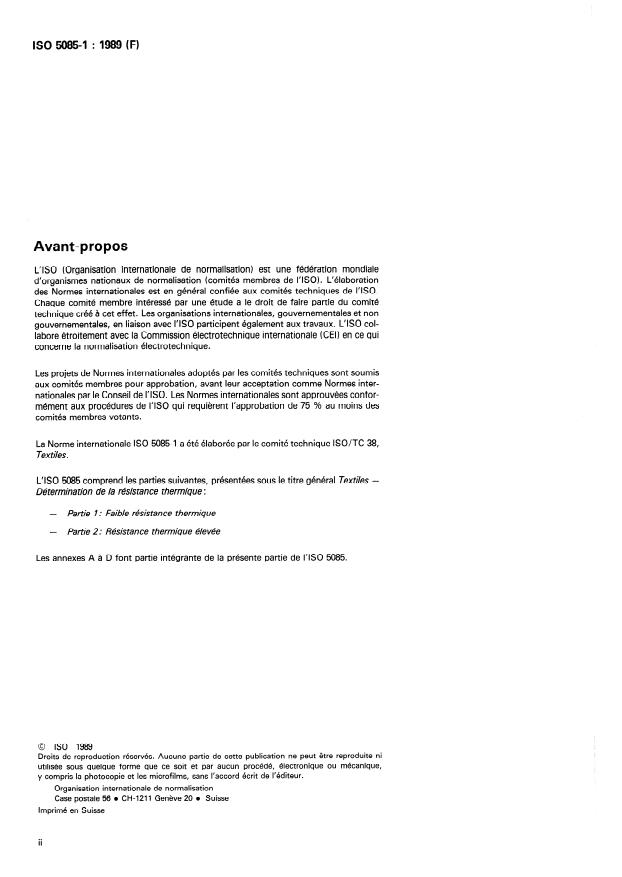 ISO 5085-1:1989 ISO 5085-1:1989 - Textiles — Détermination de la résistance thermique — Partie 1: Faible résistance thermique
Released:11/2/1989 - Page 2 preview