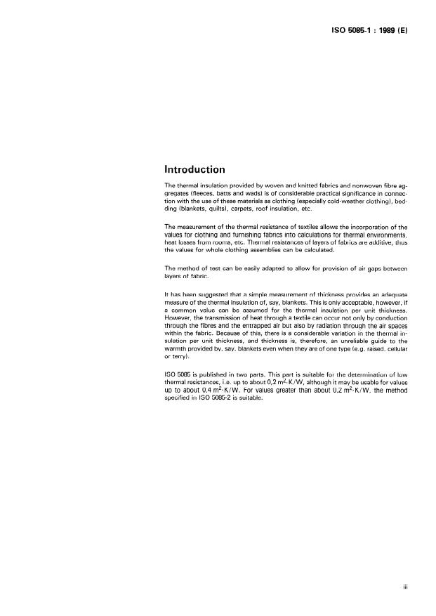 ISO 5085-1:1989 - Textiles -- Determination of thermal resistance