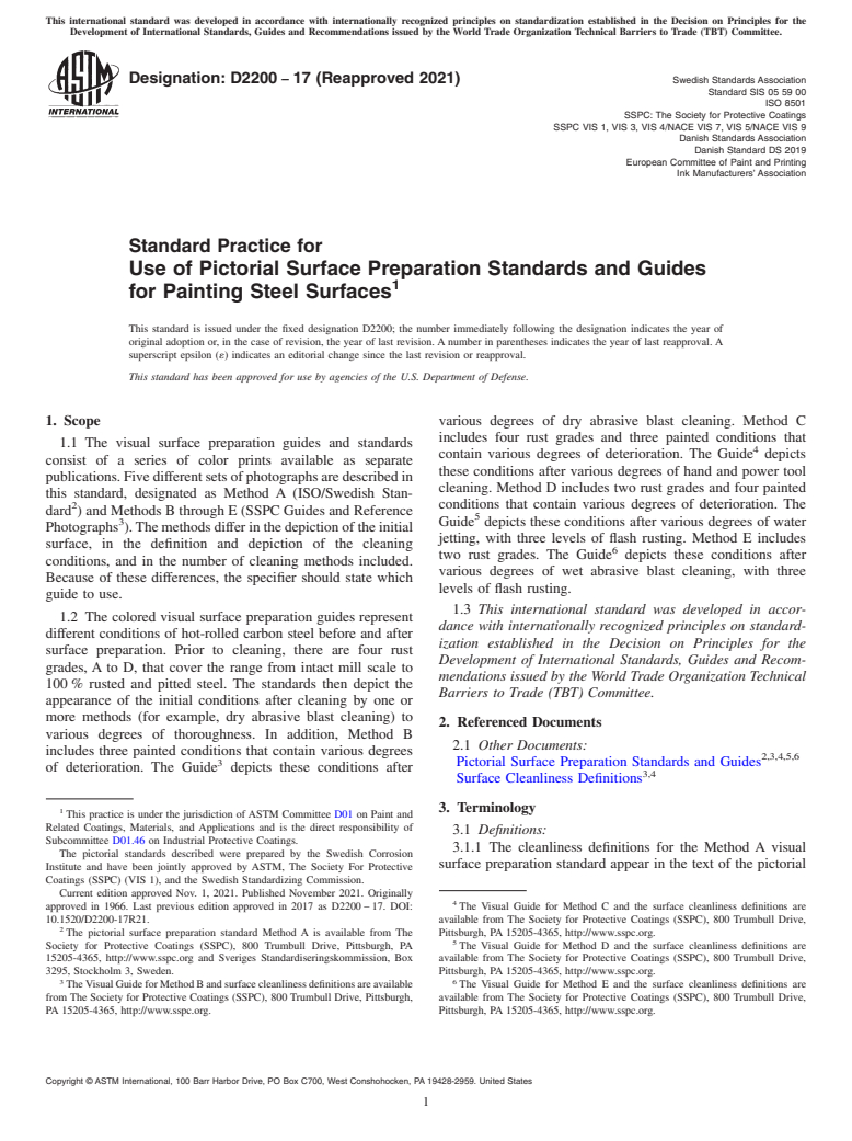 ASTM D2200-17(2021) - Standard Practice for Use of Pictorial Surface Preparation Standards and Guides for  Painting   Steel Surfaces