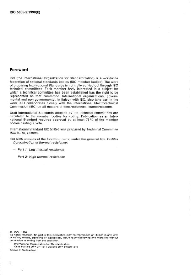 ISO 5085-2:1990 ISO 5085-2:1990 - Textiles -- Determination of thermal resistance - Page 2 preview