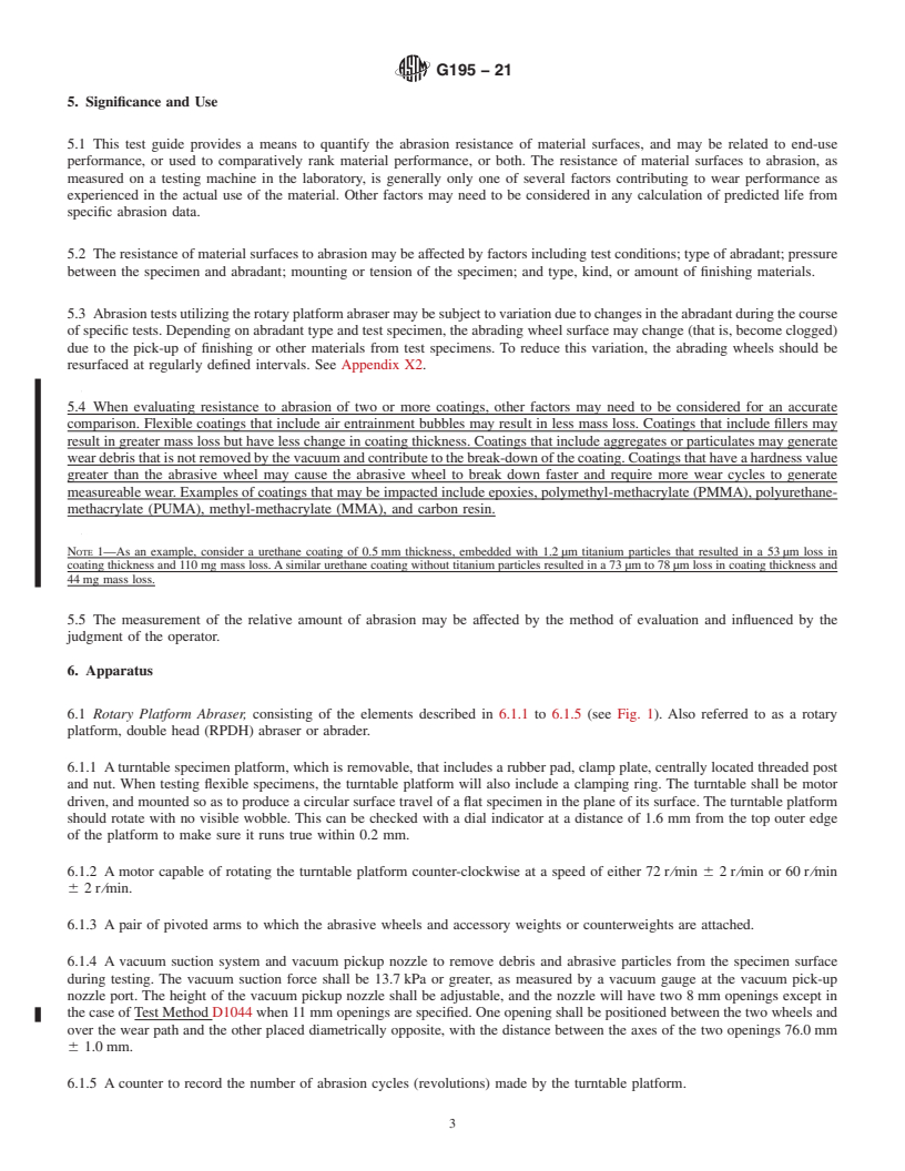 REDLINE ASTM G195-21 - Standard Guide for Conducting Wear Tests Using a Rotary Platform Abraser