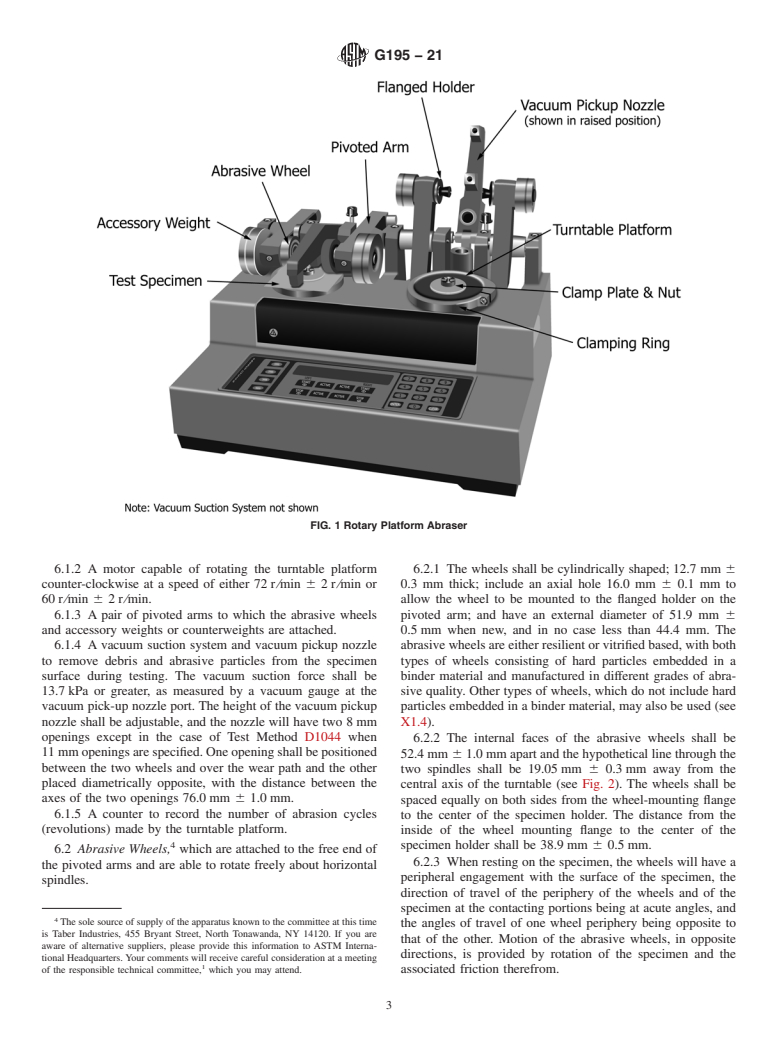 ASTM G195-21 - Standard Guide for Conducting Wear Tests Using a Rotary Platform Abraser