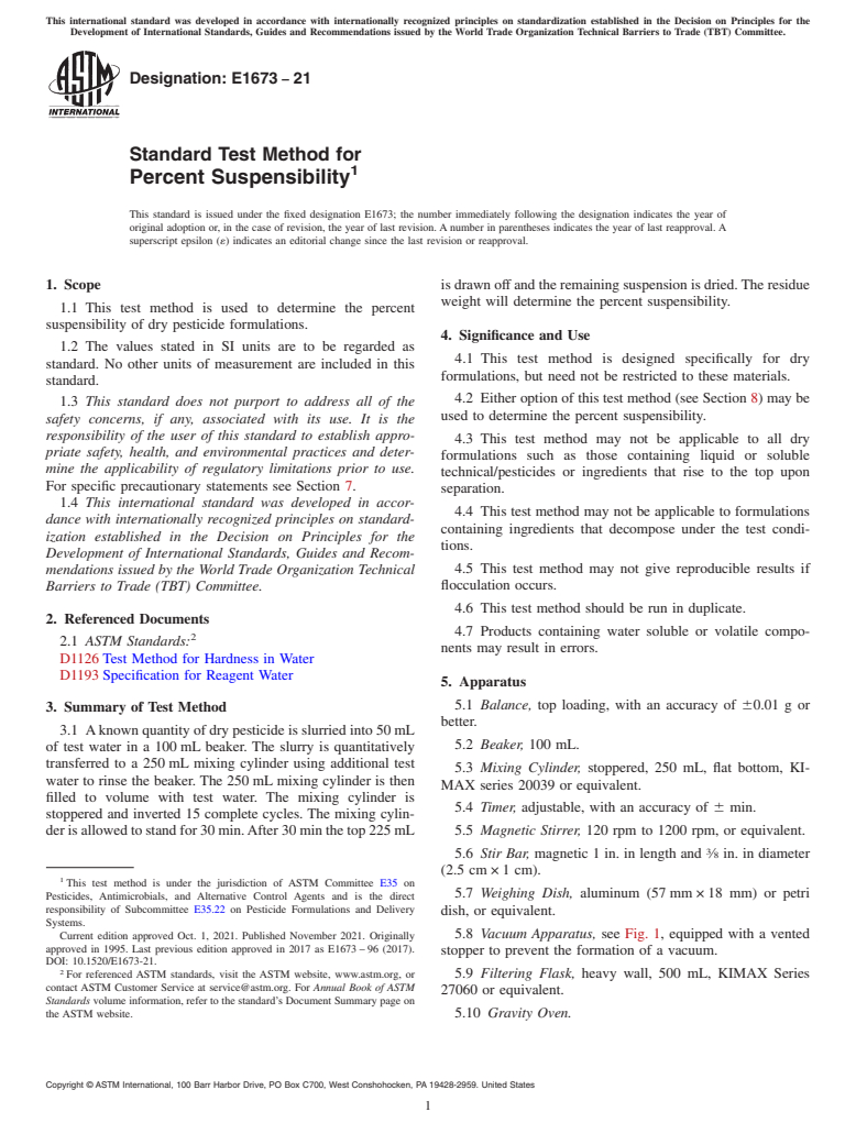 ASTM E1673-21 - Standard Test Method for Percent Suspensibility