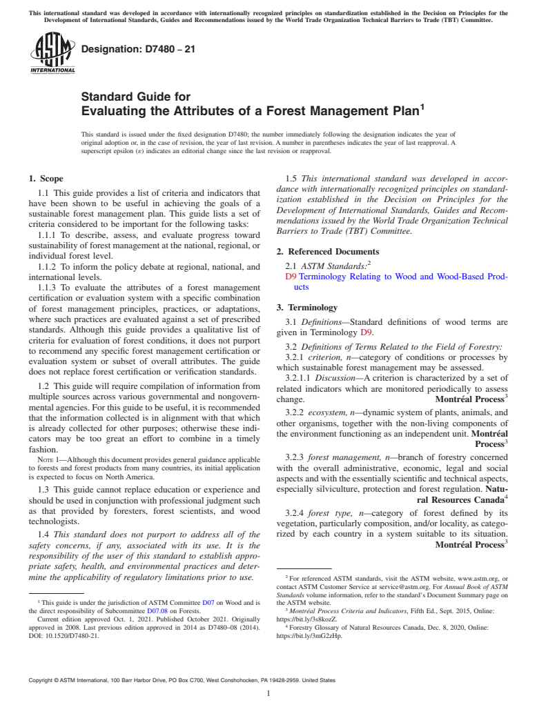 ASTM D7480-21 - Standard Guide for  Evaluating the Attributes of a Forest Management Plan