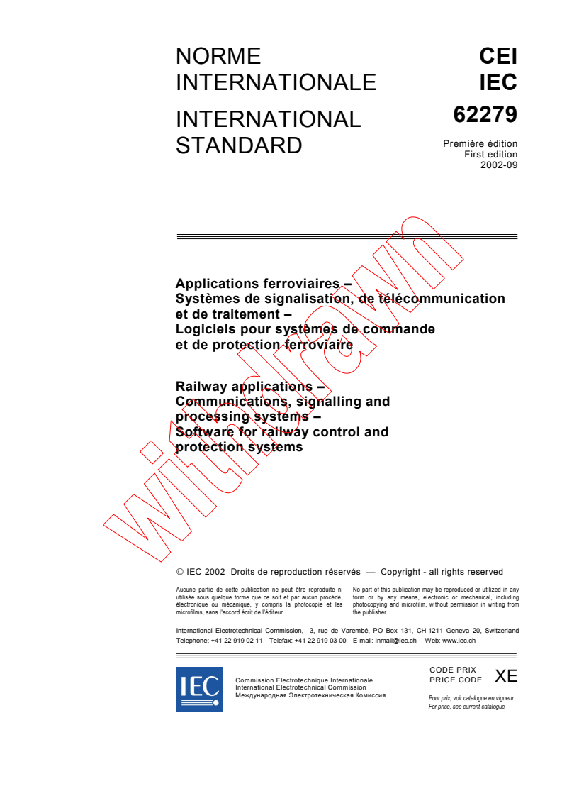 IEC 62279:2002 - Railway applications - Communications, signalling and processing systems - Software for railway control and protection systems
Released:9/19/2002
Isbn:2831865859