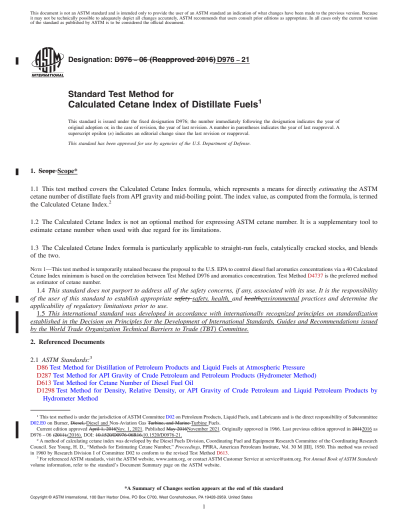 REDLINE ASTM D976-21 - Standard Test Method for  Calculated Cetane Index of Distillate Fuels