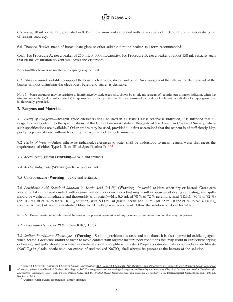 REDLINE ASTM D2896-21 - Standard Test Method for  Base Number of Petroleum Products by Potentiometric Perchloric   Acid  Titration