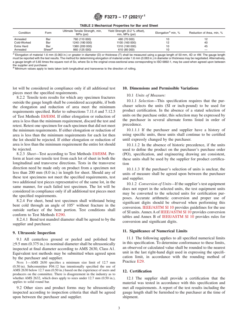 ASTM F3273-17(2021)e1 - Standard Specification for Wrought Molybdenum-47.5 Rhenium Alloy for Surgical Implants  (UNS R03700)